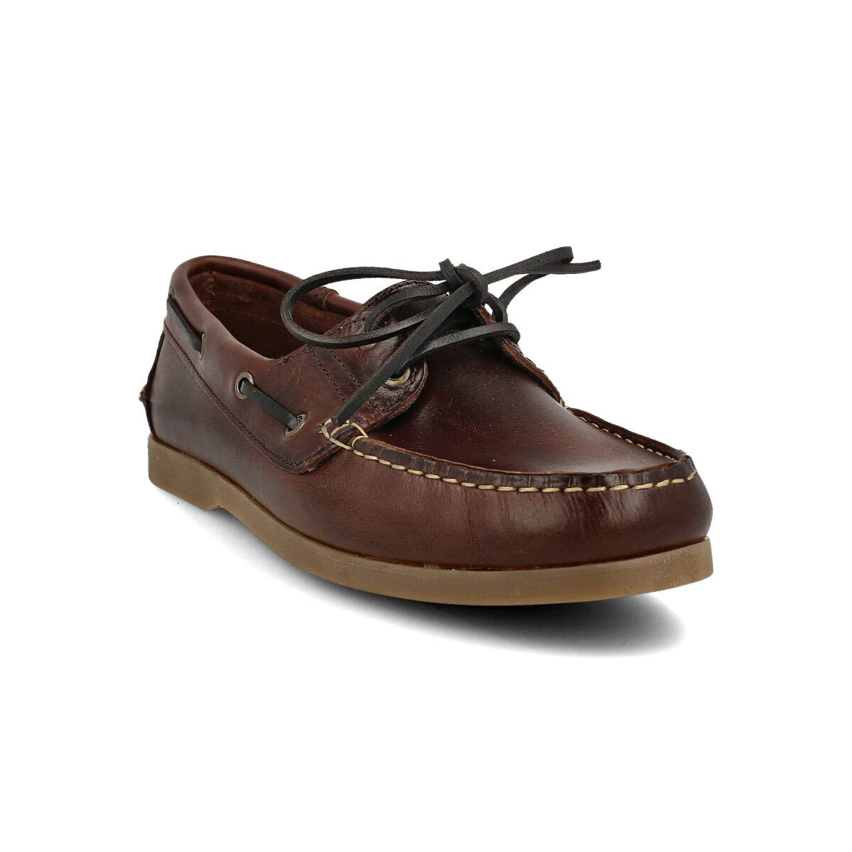 Scarpe da Barca Uomo in Pelle Speciale Seahorse Oliata. Fatto in Spagna. 2 Occhielli Classici Stringata. Suola in Gomma. Marrone e Blu