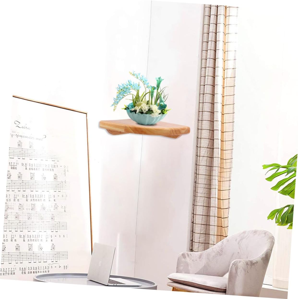 Rubberwood Floating Corner Shelf Wall Mounted Rack Decorative Fan-Shaped Storage Organizer for Bathroom Bedroom Living No Sharp Edges Easy Installation Strong Bearing Capacity