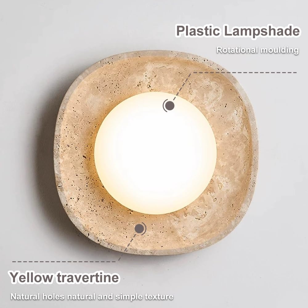 Jadssox Wabi Sabi lampa sufitowa natynkowa 28 cm z kamienia, Żyrandol z naturalnego trawertynu, Skandynawskie lampy sufitowe do przedpokoju, korytarza, na balkon