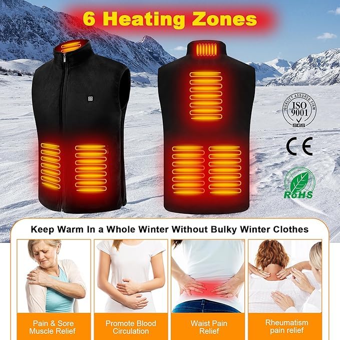 Heated Vest for Men Women with Battery Pack Included, Warm Fleece Lightweight Warming Heated Vest Rechargeable2