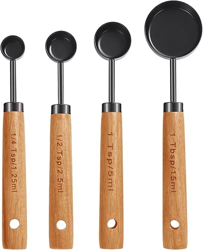 Miniatura 3 de GuDoQi Juego de 8 tazas y cucharas medidoras, mango de madera con medidas métricas y estadounidenses, acero inoxidable de alta calidad, acabado