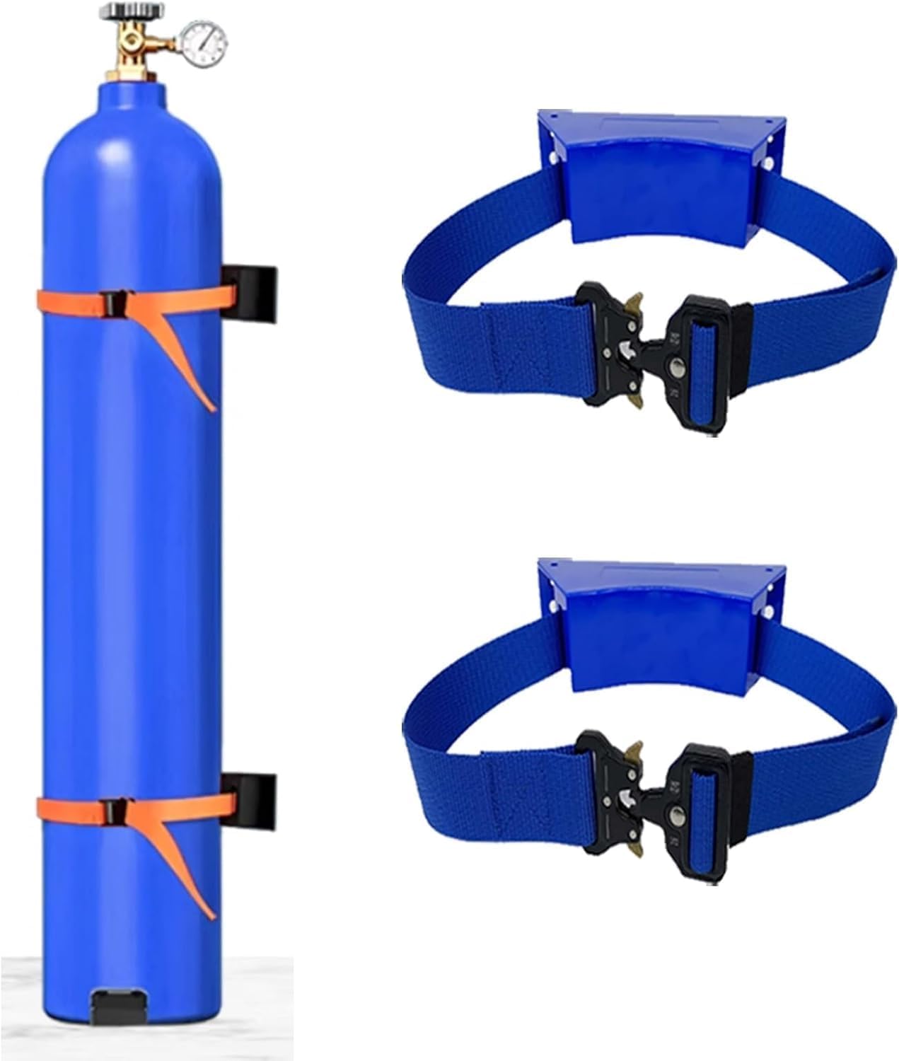 Oxygen Cylinder Wall Mount Bracket - Steel Storage Rack with Adjustable Strap(Blue,2pack)