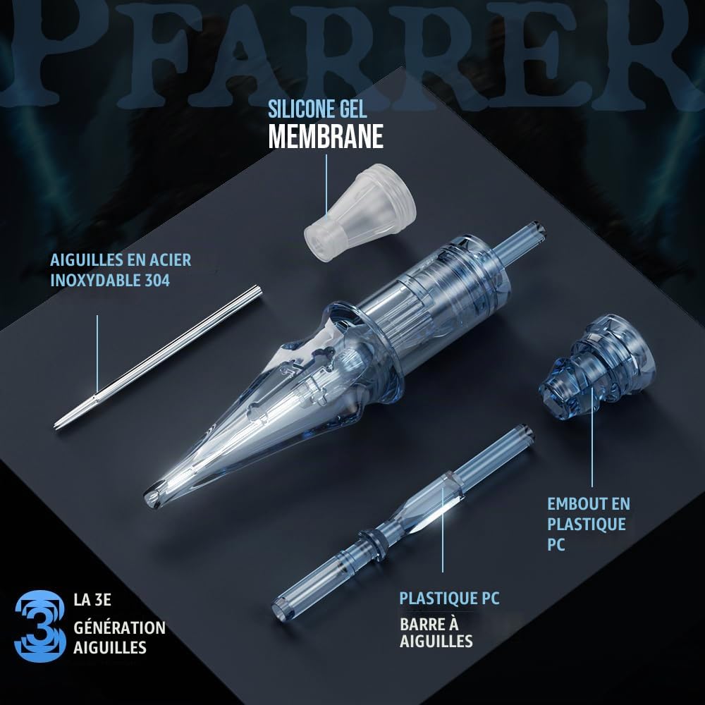 PFARRER Aiguille Tatouage 50 pièces Mixte #12 Standard Rond Liner 3RL 5RL 7RL 9RL 11RL EN01P-50KIT-E