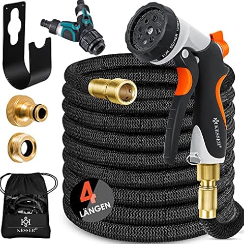 KESSER® Premium Flexibler Gartenschlauch | ausgedehnt |+ Wandhalterung | Wasserschlauch flexibel mit 3-Fach Latexkern | dehnbarer flexiSchlauch | Verschraubungen aus hochwertigem Messing Cover