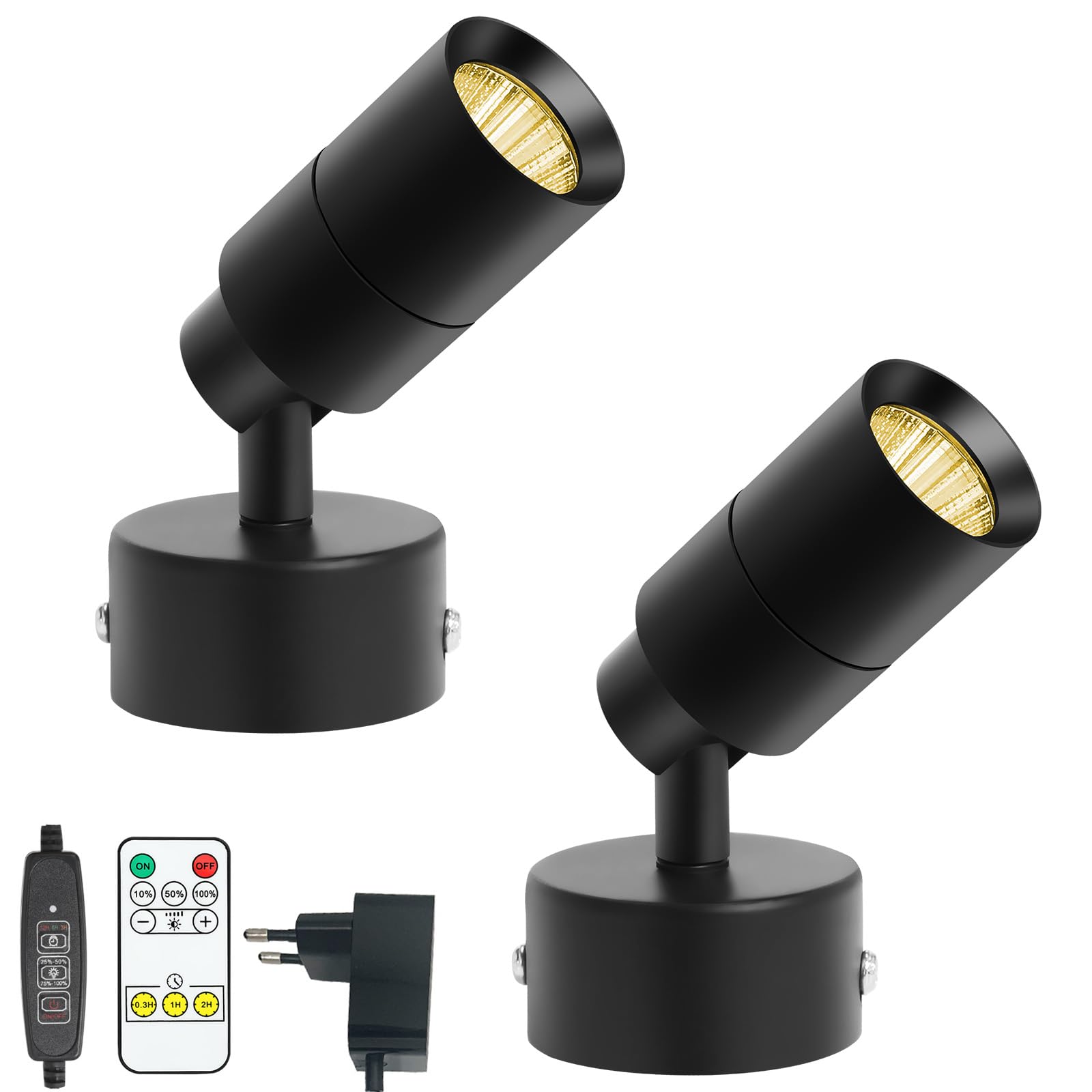 Monsing LED Spotlichter Schranklicht Bilderlichter Akzentlichter Wandlampe mit Schalter und Stecker 5W 3000K Dimm-Timing kabelloser Controller Uplit-Bodenstrahler,Pflanzenbild, Kunstwerk(Warm White)