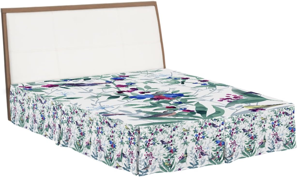 RisQiten Teal Botanical Bed Skirt Queen Size 16 Inch Drop