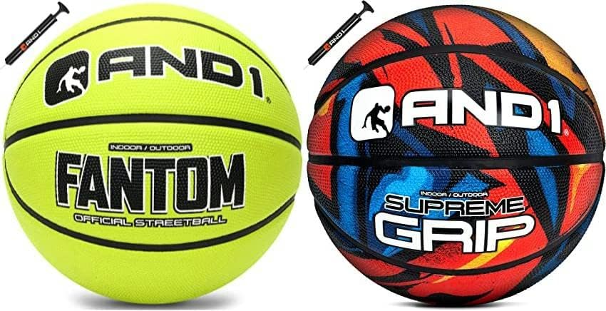 AND1 Paquete de baloncesto de goma (paquete de 2) dos pelotas de baloncesto de tamaño oficial reglamentario (incluye 2 bombas de mano)