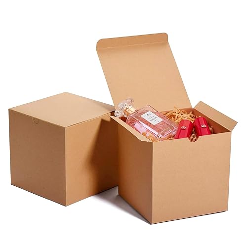 MESHA Cajas de regalo de 6 x 6 x 6 pulgadas, paquete de 300 cajas de regalo de cartón kraft con tapas, caja de regalo de propuesta de dama de honor,