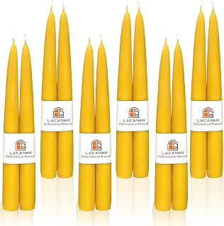 Pure Beeswax Taper Candle 12pcs, 8 Inches Long Candlesticks, Natural Bees Wax Candles for Home, Dripless Beeswax Candles, Subtle Honey Scent, 6 Hours Burn Time by Lacaser
