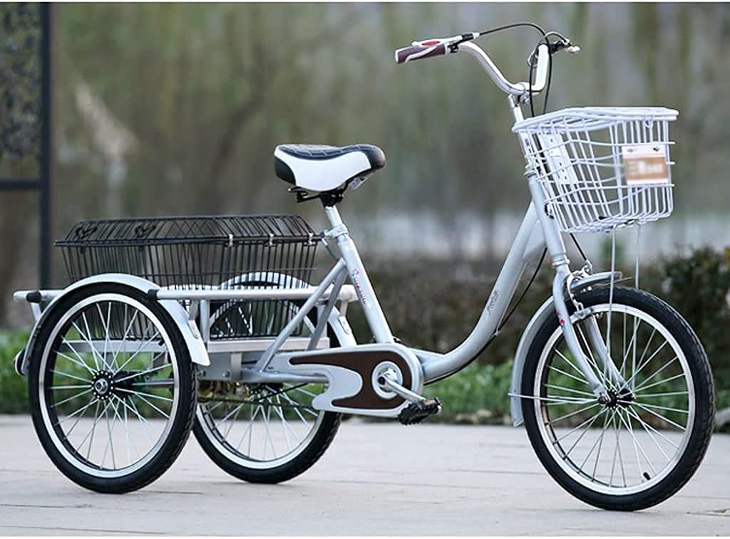 Comfort Three-Wheeled Bicycles for Seniors Adult Tricycle 20 Inch 3 Three Wheel Bike with Double Brake System Manpower Bicycles with Cargo Basket for Shopping