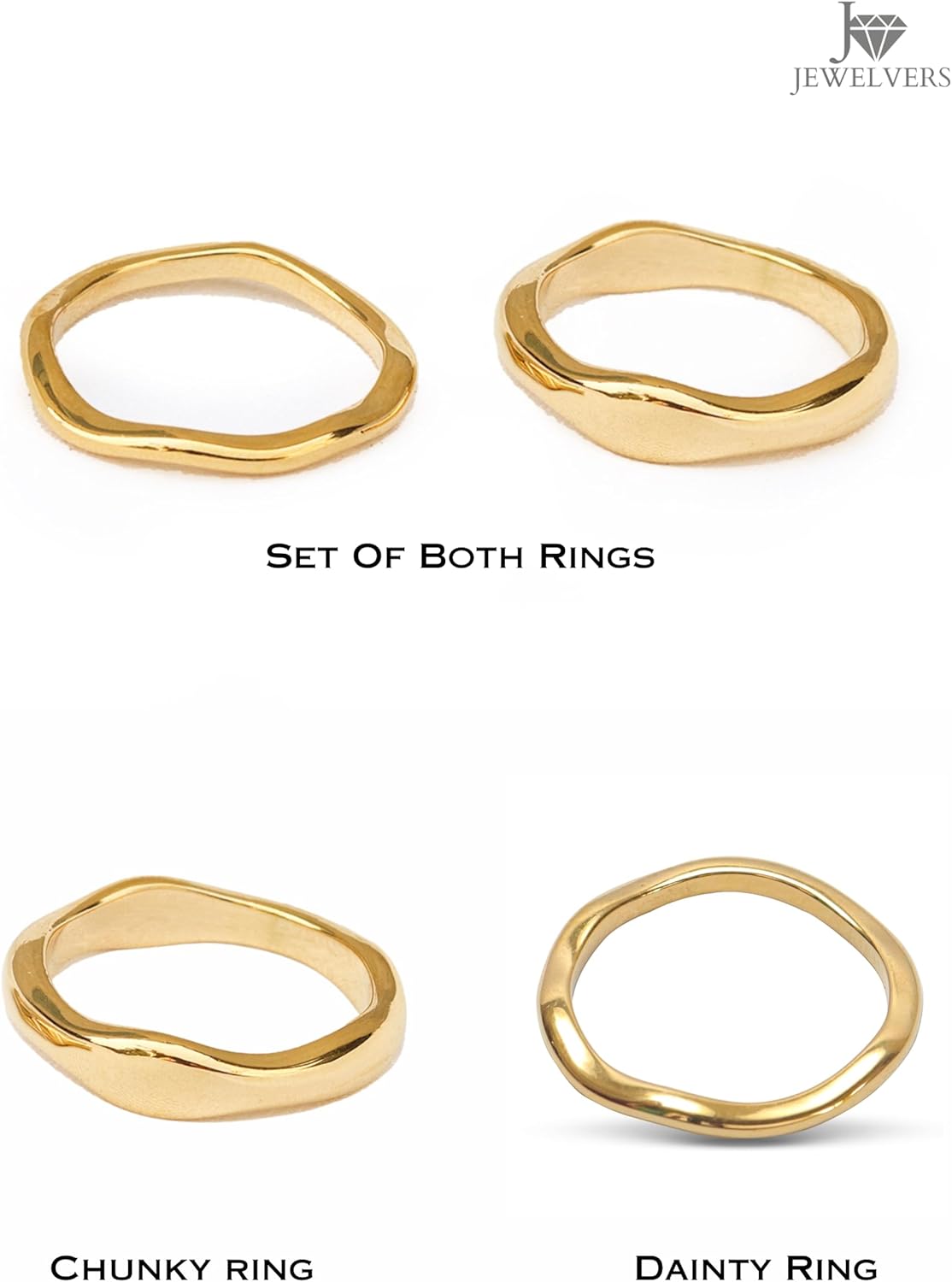 JewelVerse 18K Gold Plated Irregular Ring For Women | Gold Rings For Women | Stackable Rings | Classic Simple Wedding Band Ring Size 6-10