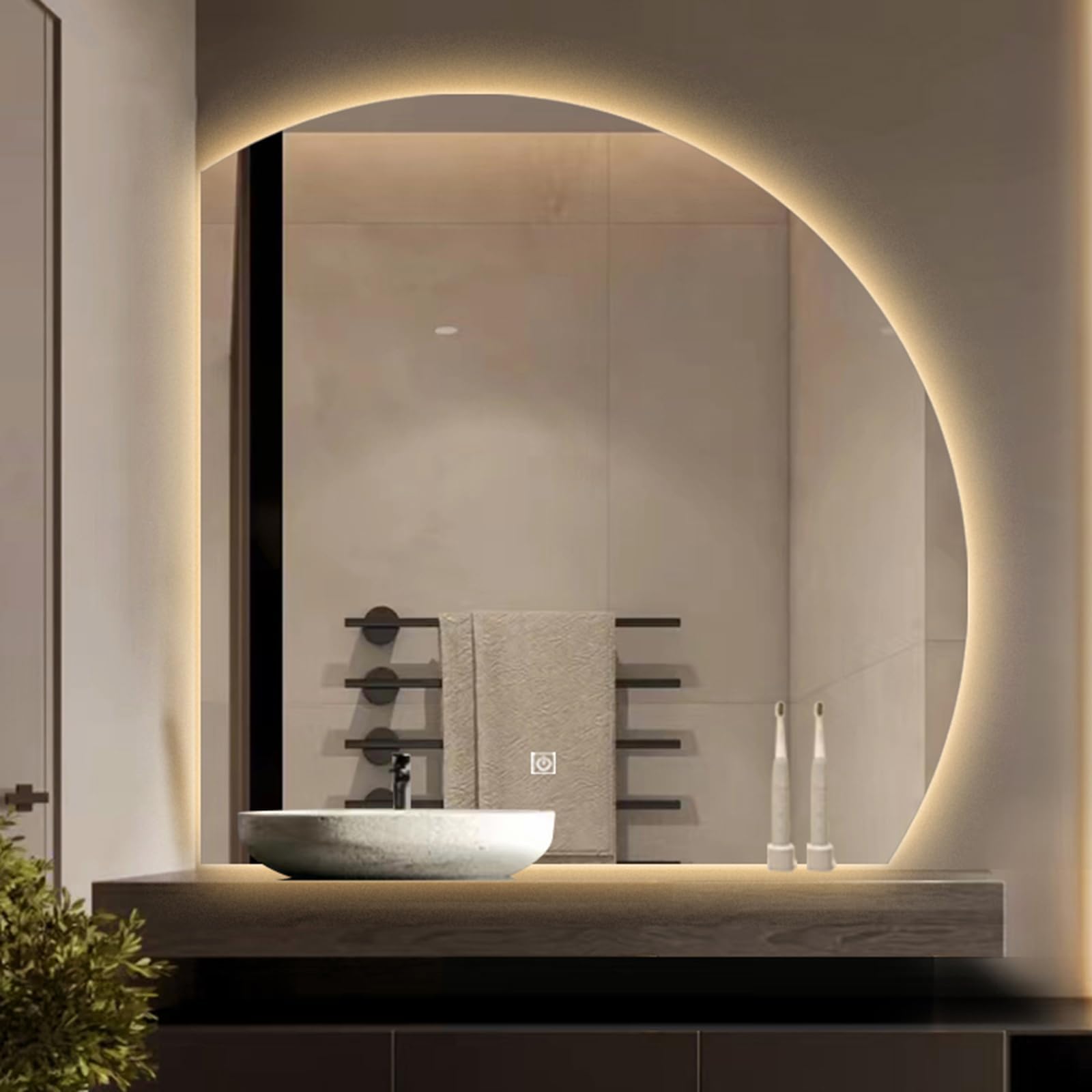 ZHANGshouf Backlit Illuminated Led Bathroom-Mirror: Half Circle Wall Mounted Vanity Mirror with Lights, Frameless Smart Touch Dimmable 3 Colour Light Memory Function
