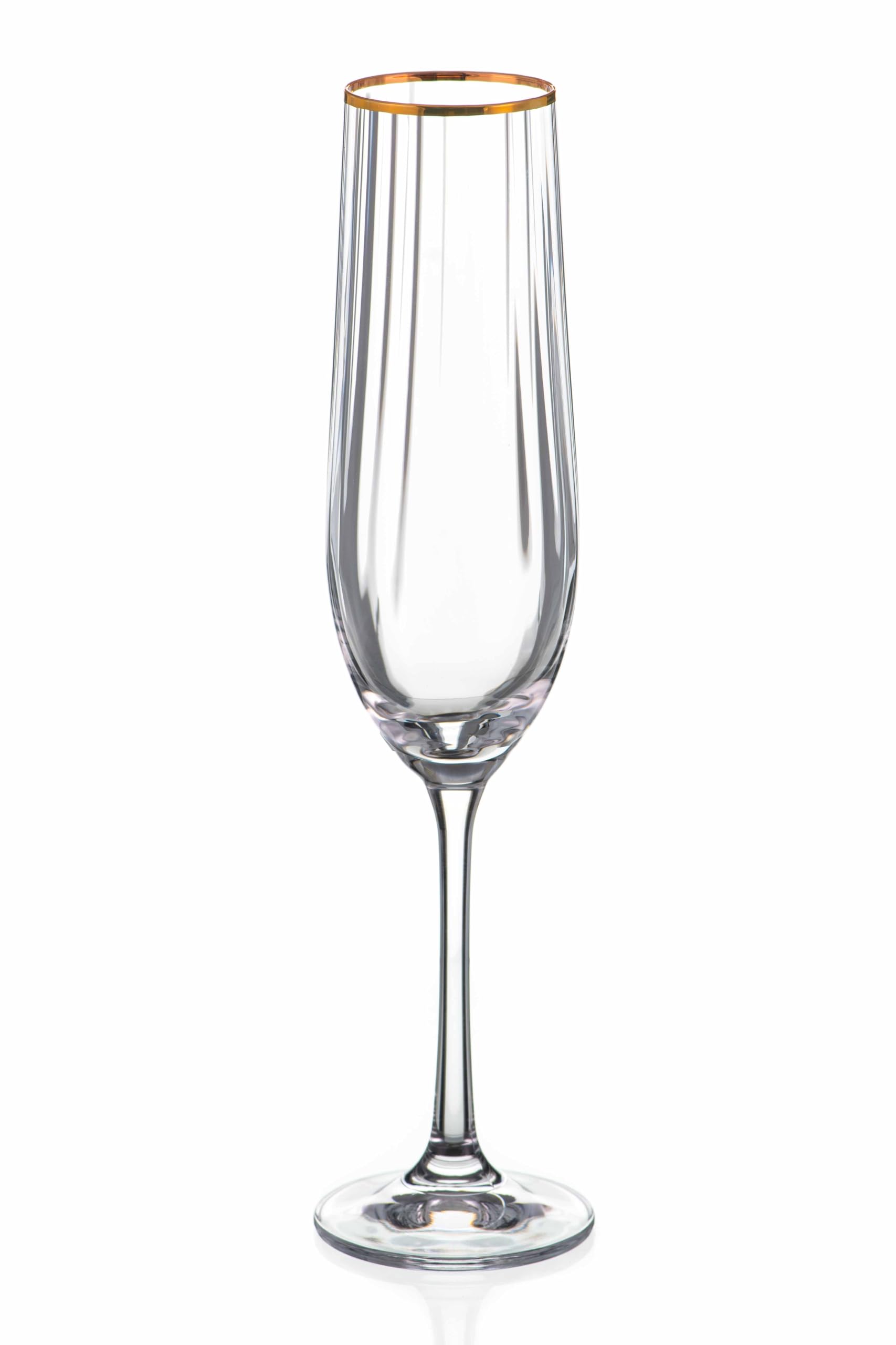 DIAMANTE Lot de 2 flûtes à champagne en cristal Mirage Gold avec bord doré, effet vague optique, 190 ml