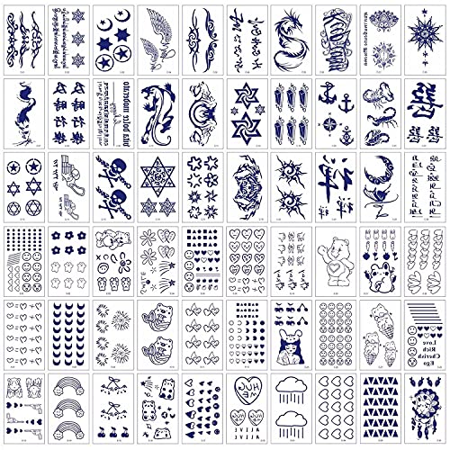 Anrituo 60 Sheets Premium Semi-permanent Temporary Tattoo Stickers Long Lasting 1-2 Weeks