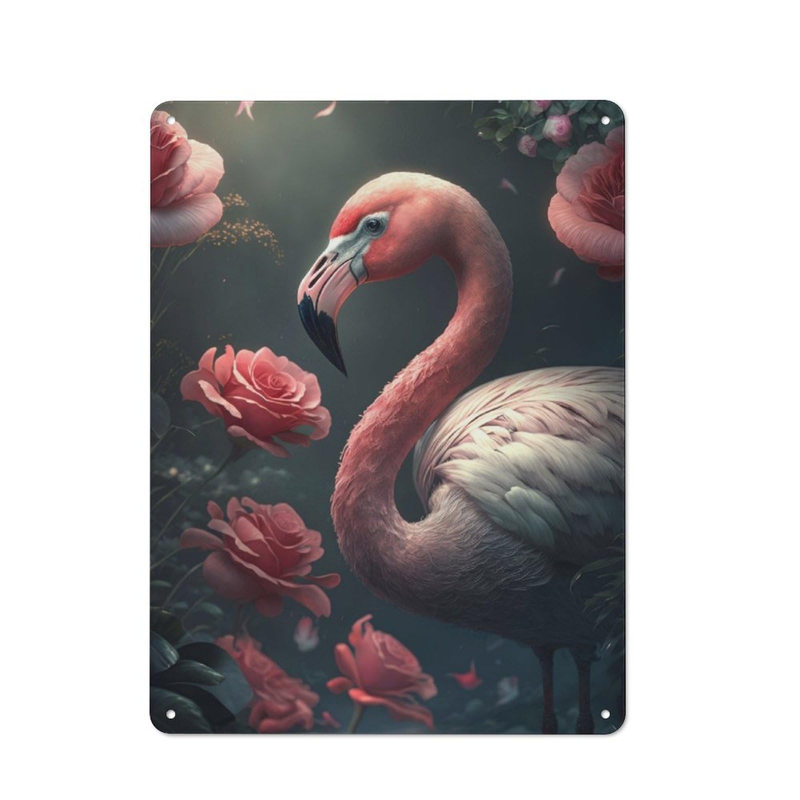 Junmoney Flamingo Floral Roses Tin Wall Plaque 40X30cm With For Guest Room Or Hallway, For Hallway Wall Decor Fans