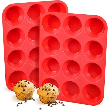 FUNBAKY Silicone Muffin Pan, European LFGB 12 Cups Cupcake Pan, 2-Pack Muffin Tin for Muffin, Cupcake, Fat Bomb, Egg Muffin, 100% Food Grade Silicone Molds