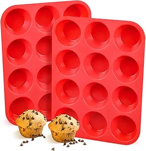 FUNBAKY Silicone Muffin Pan, European LFGB 12 Cups Cupcake Pan, 2-Pack Muffin Tin for Muffin, Cupcake, Fat Bomb, Egg Muffin, 100% Food Grade Silicone Molds