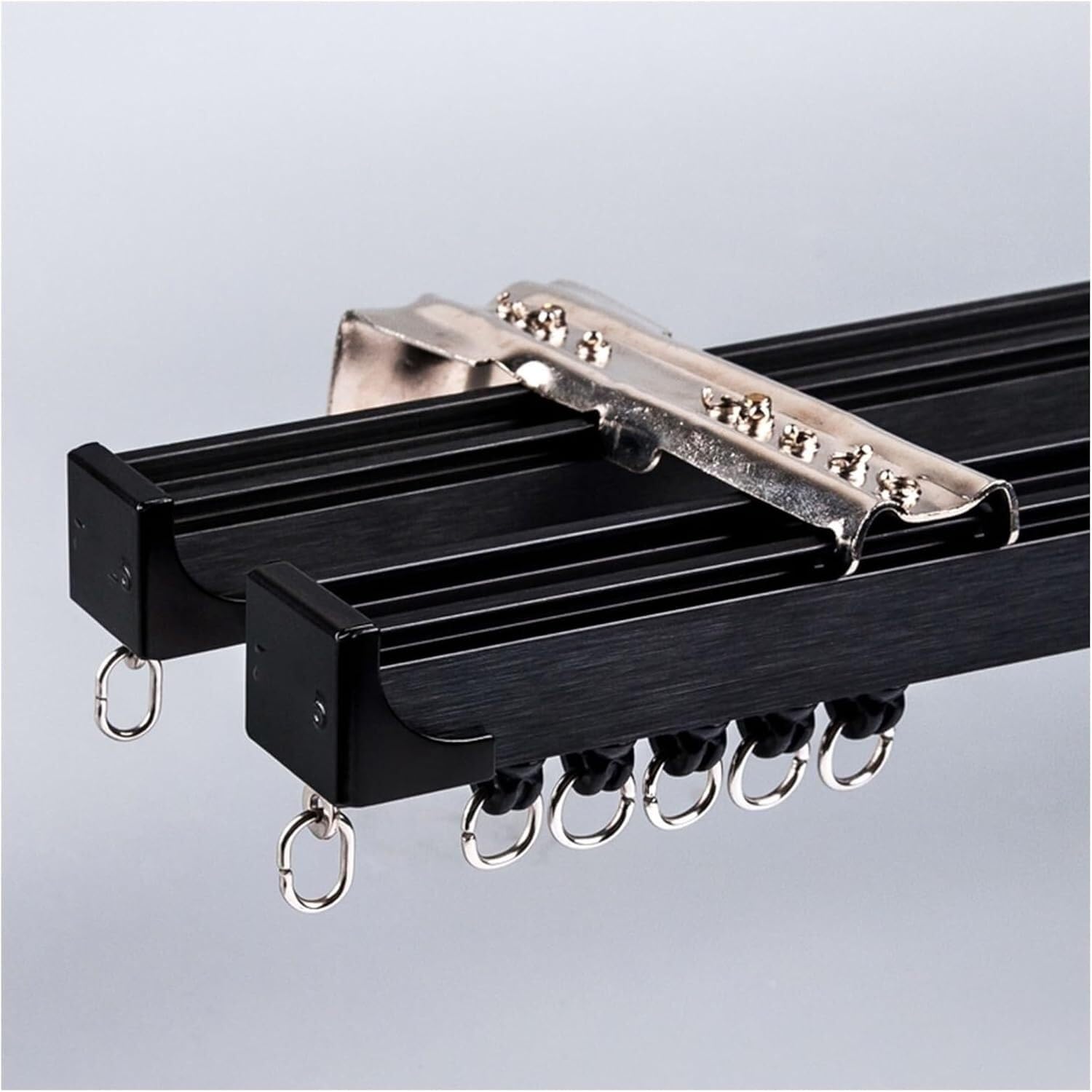 SZPLLZY Aluminium Double Curtain Poles 1-6m Curtain Track Sliding Curtain Rail Ceiling or Wall Mount Curtain Rod for Living Room Bedroom Room Divider(Black-wall,280cm/9.2ft(2 * 140cm))
