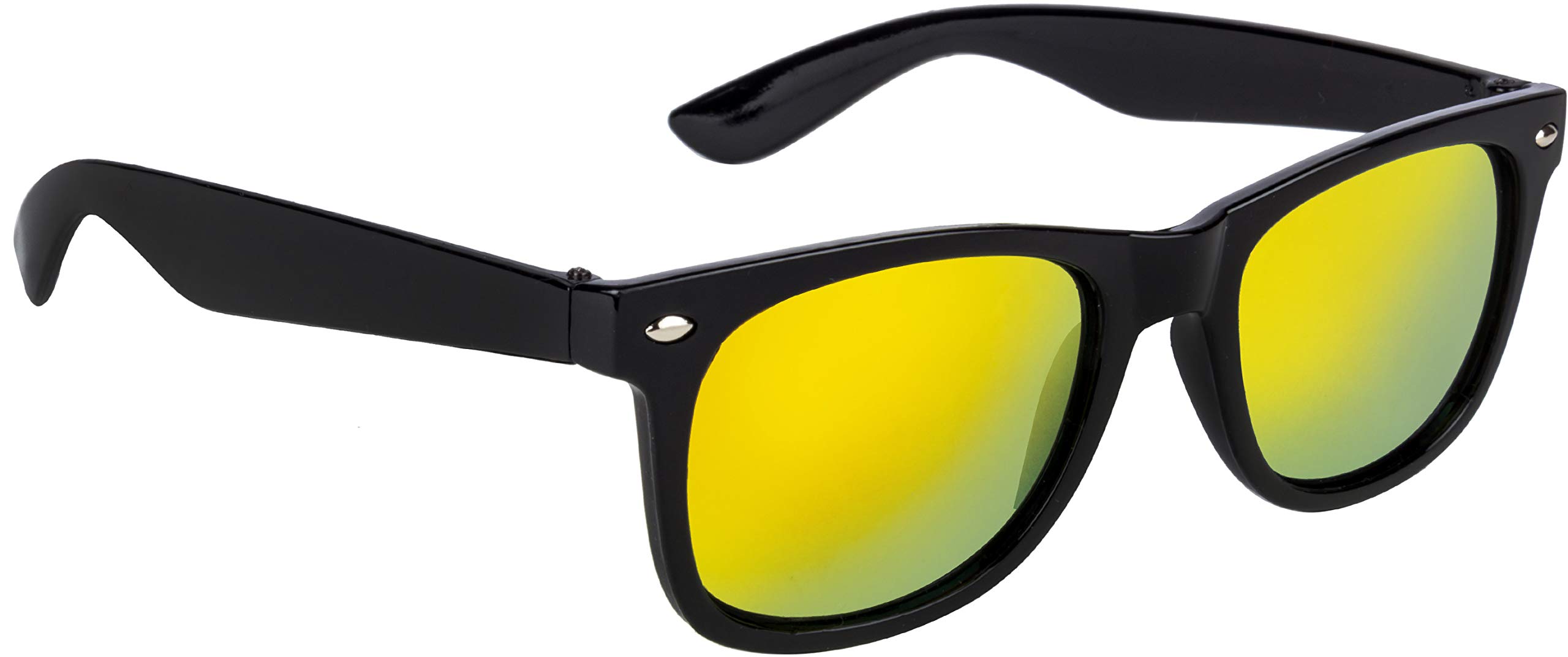 Mirrored Wayfarer Unisex Sunglasses - (Gold Mirror Lens | Black Frame | Small)-image-26