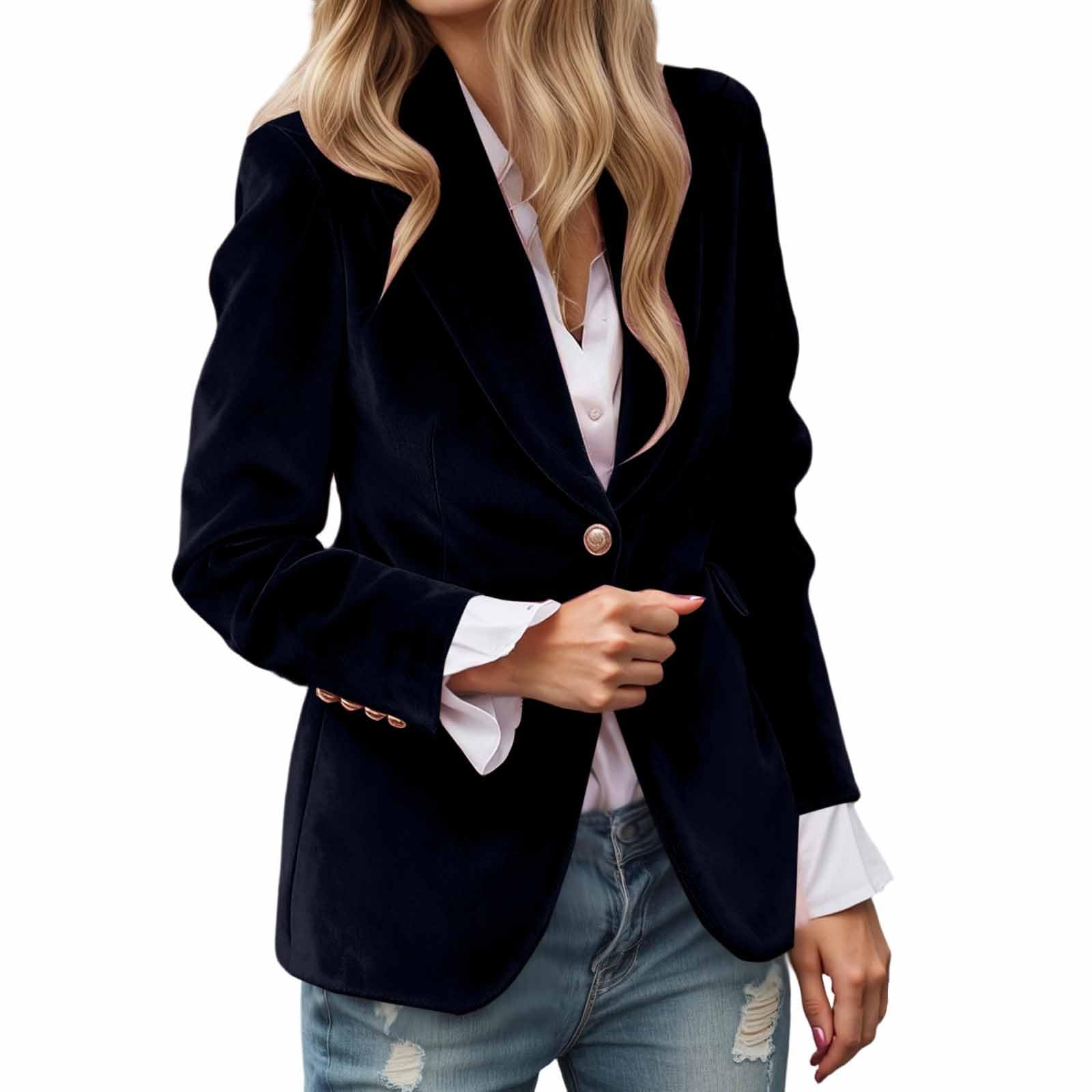 Velvet Blazer Women Casual Long Sleeve Button Suit Jackets Work Office Business Sport Coats Slim Fit Open Front