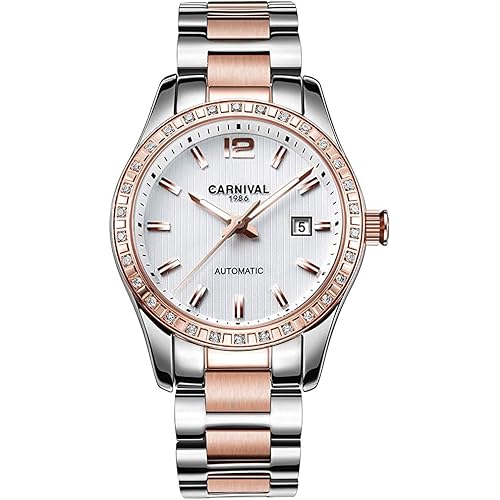 Women's Diamond Automatic Mechanical Rose Gold Stainless Steel Sapphire Waterproof Lady's Elegant Blue Watch