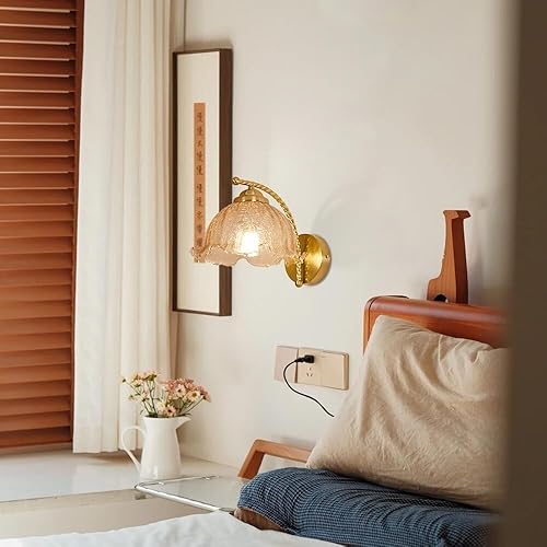 Miniatura 7 de Modern Farmhouse Vintage Wall Sconce with Glass Shade Hardwired Retro Bedroom Light Fixture E26E27 Base(28 * 22cm)