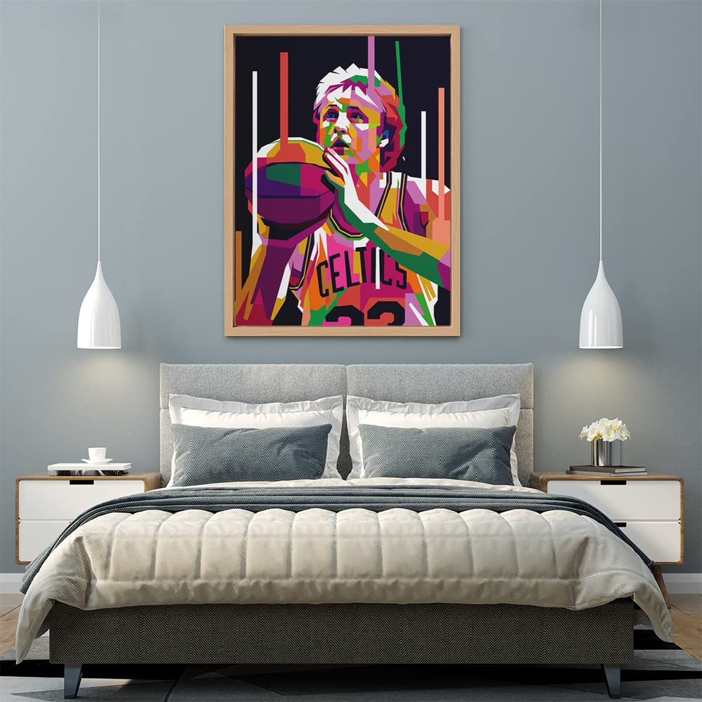 VERRE ART Wooden Floater Framed Canvas - Wall Decor for Living Room, Bedroom, Office, Hotels, Drawing Room 45in x 60in - Larry Bird