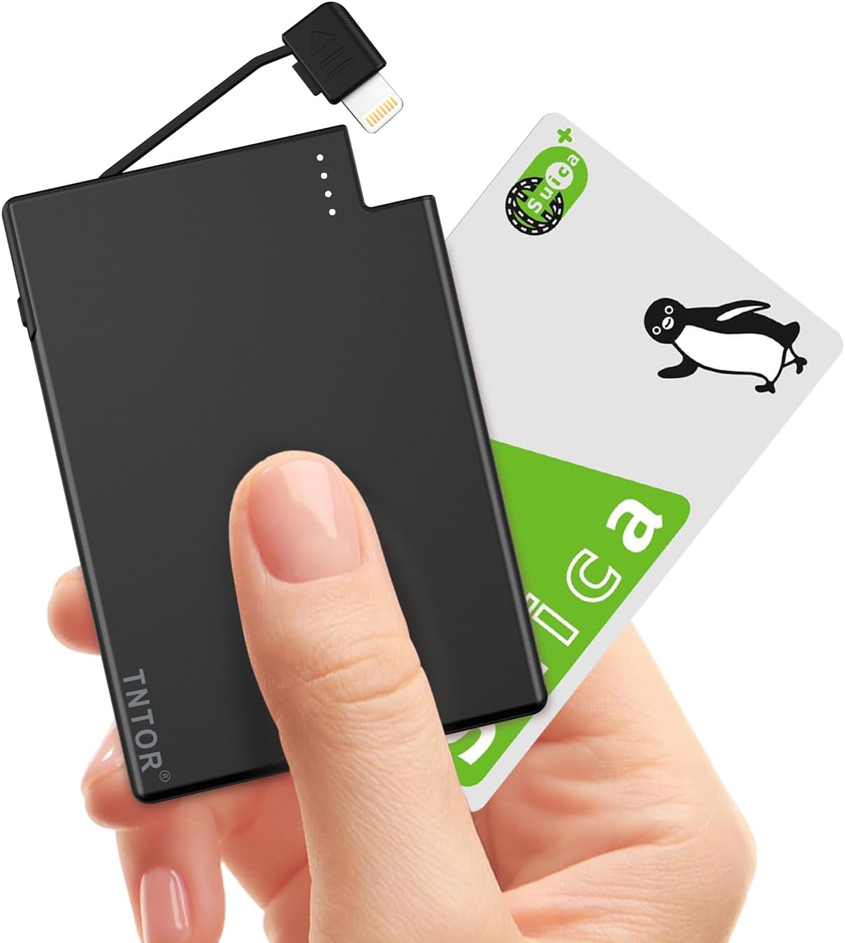 TNTOR Mini Ultra Slim Mobile Battery for iPhone 14/13/12 with Built-in Lightning Cable, Only 4.5mm Thick, Lightweight Compact, MFi Certified Portable Battery 2500mAh with Built-in Charging Cable
