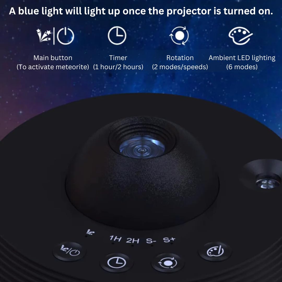Proiettore Galaxy e planetario domestico con effetto meteorite, 13 dischi in qualità 4K, illuminazione ambientale a LED in 6 modalità, proiezione rotante multimodalità, proiezione di oggetti celesti