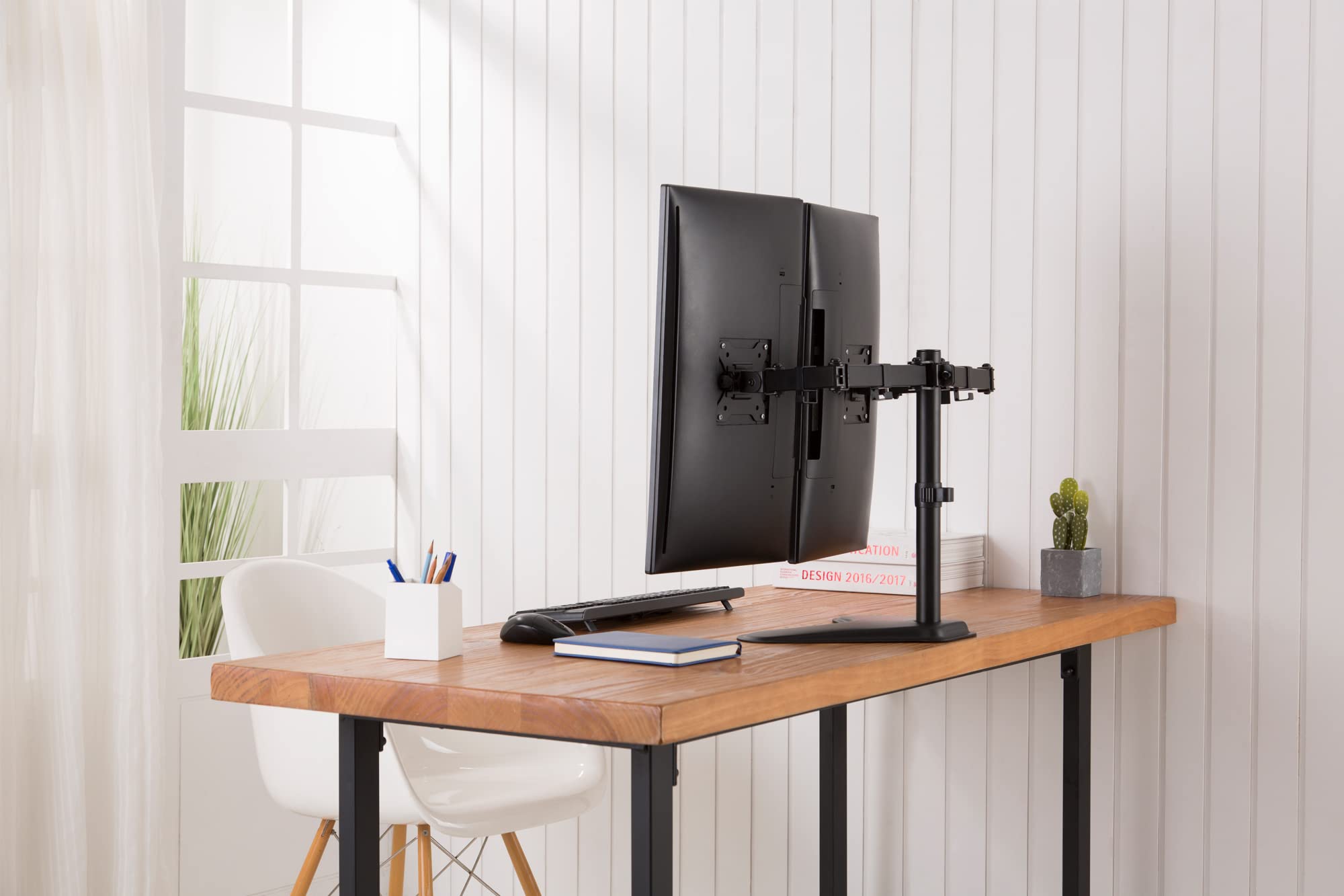 DIGITUS Uchwyt do monitora - stojak - 2 monitory - do 32 cali - do 2X 8 kg - VESA 75x75, 100x100 - czarny