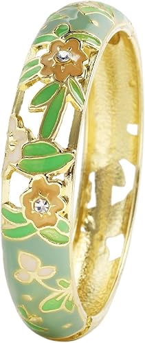 Cloisonne - Brazaletes de esmalte de flores coloridas vintage chapados en oro, pulseras florales para mujer, estilo brillante, metal grueso,