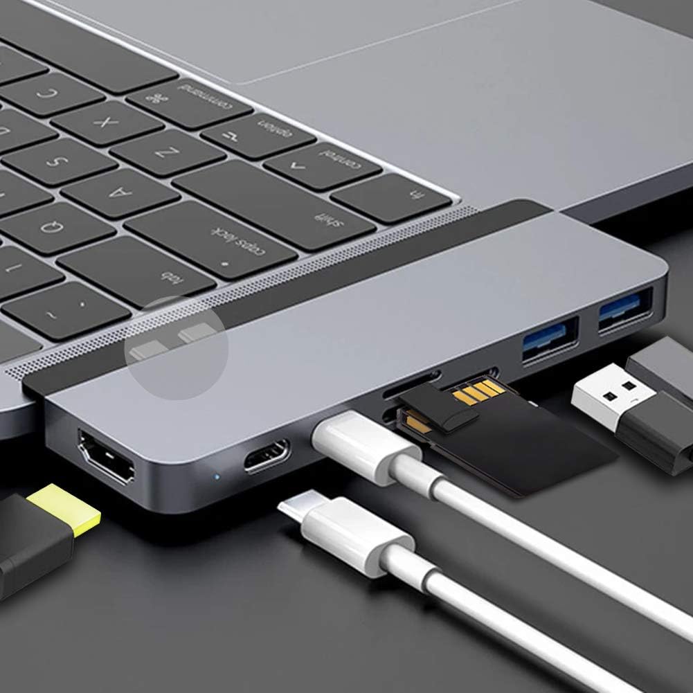 Hyperdrive USB C Hub, Sanho USB C Duo 7-in-2 with 100W PD, 4K60Hz HDMI, microSD/SD, 2 USB3.1, Magnetic Grip on MacBook Pro Air, Gray