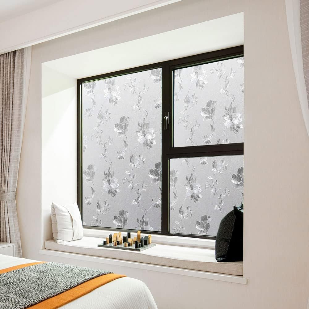 SUNBIRD Stained Glass Privacy Film Frosted Window Film Sun Blocking Window Tinting Film for Home, Clings Removable Frosting Bathroom Door (24" x 240" Inch, Tulip) 3
