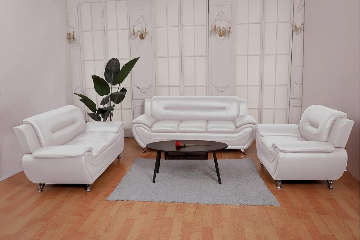 Fabrique Visionary 3+2+1 Leatherette 6 Seater Sectional Sofa Set | Luxurious & Comfortable Furniture for Home Office & Living Room | 4 Year Warranty | Easy to Move with Stainless Steel Legs | White