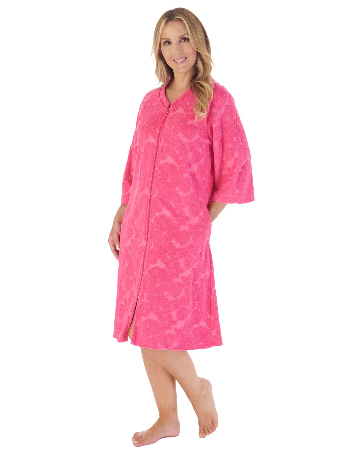 Slenderella Embossed Zip Dressing Gown HC03311 Raspberry Medium
