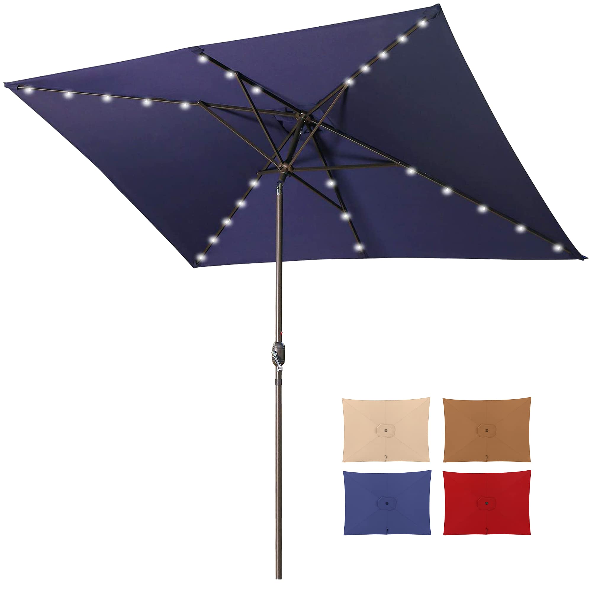 Buy Aok Garden 10ft Patio Umbrella with Solar Lights 30 LED Rectangular Tilt Umbrella Aluminum
