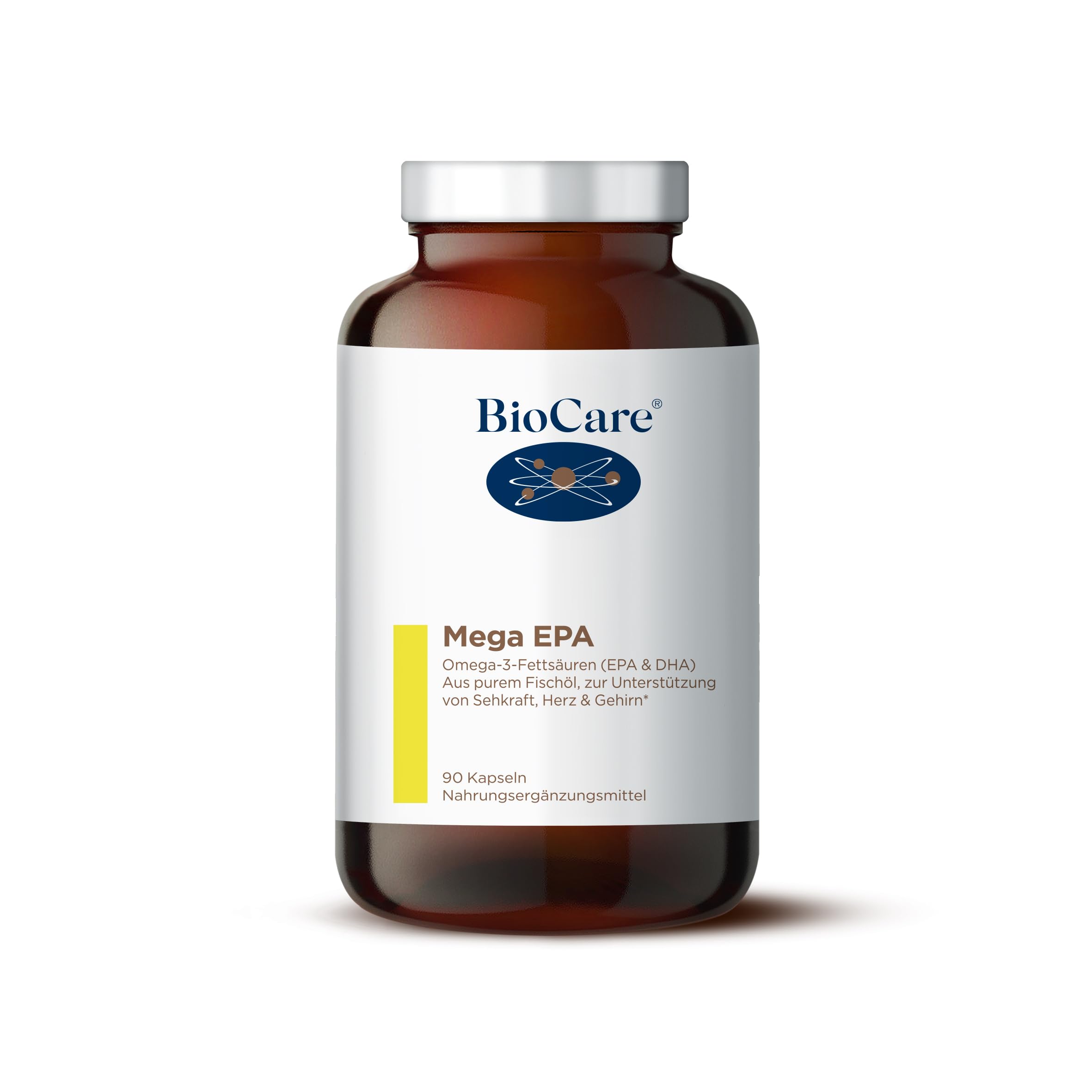 BioCare Mega EPA - Reines Fischöl mit Omega-3-Fettsäuren, EPA & DHA zur Unterstützung von Herz, Gehirn & Sehkraft - 90 Kapseln