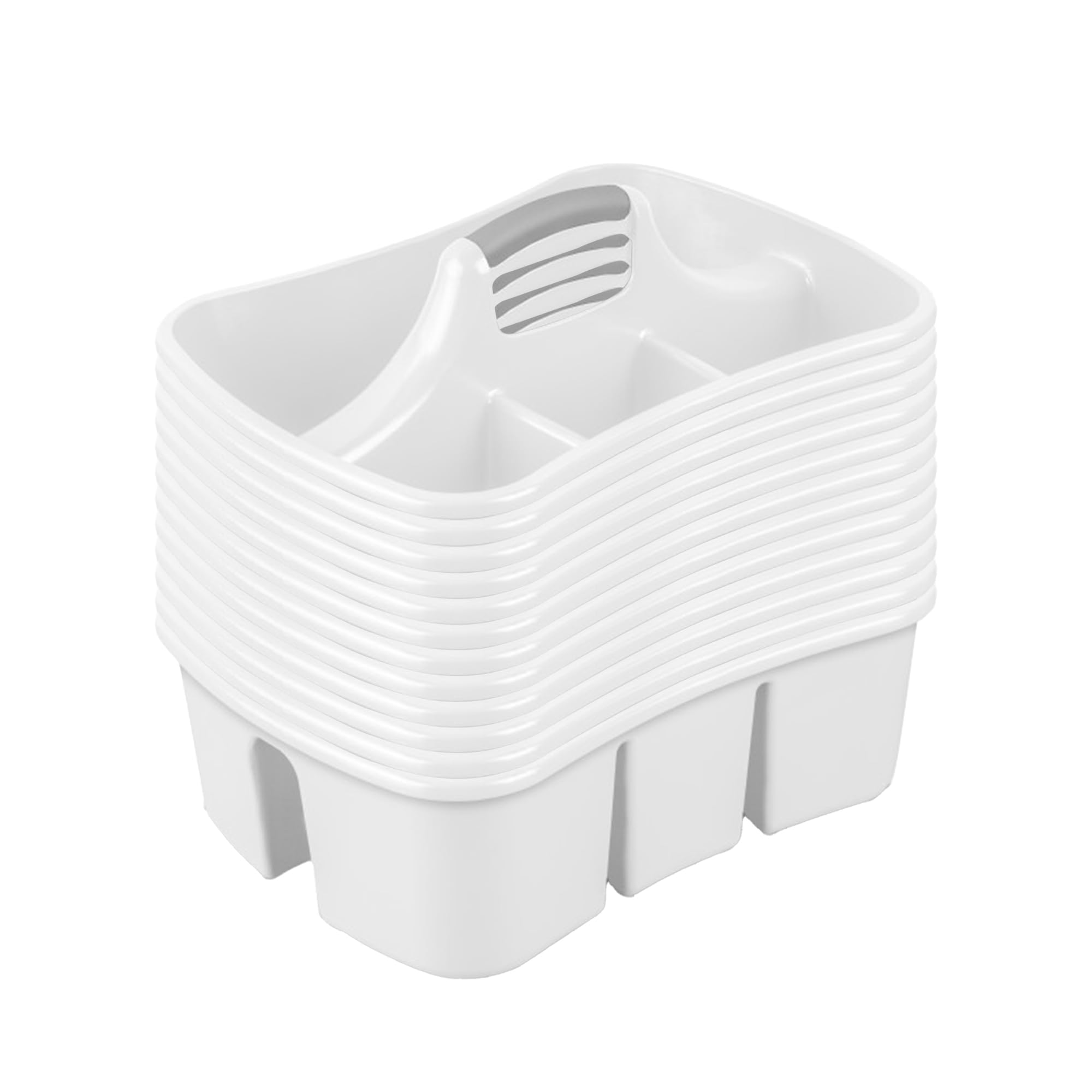 Sterilite Divided Ultra Caddy, Plastic, Portable Storage to Hold Bathroom and Cleaning Supplies, 5 Large Compartments and Handle, White, 12-Pack