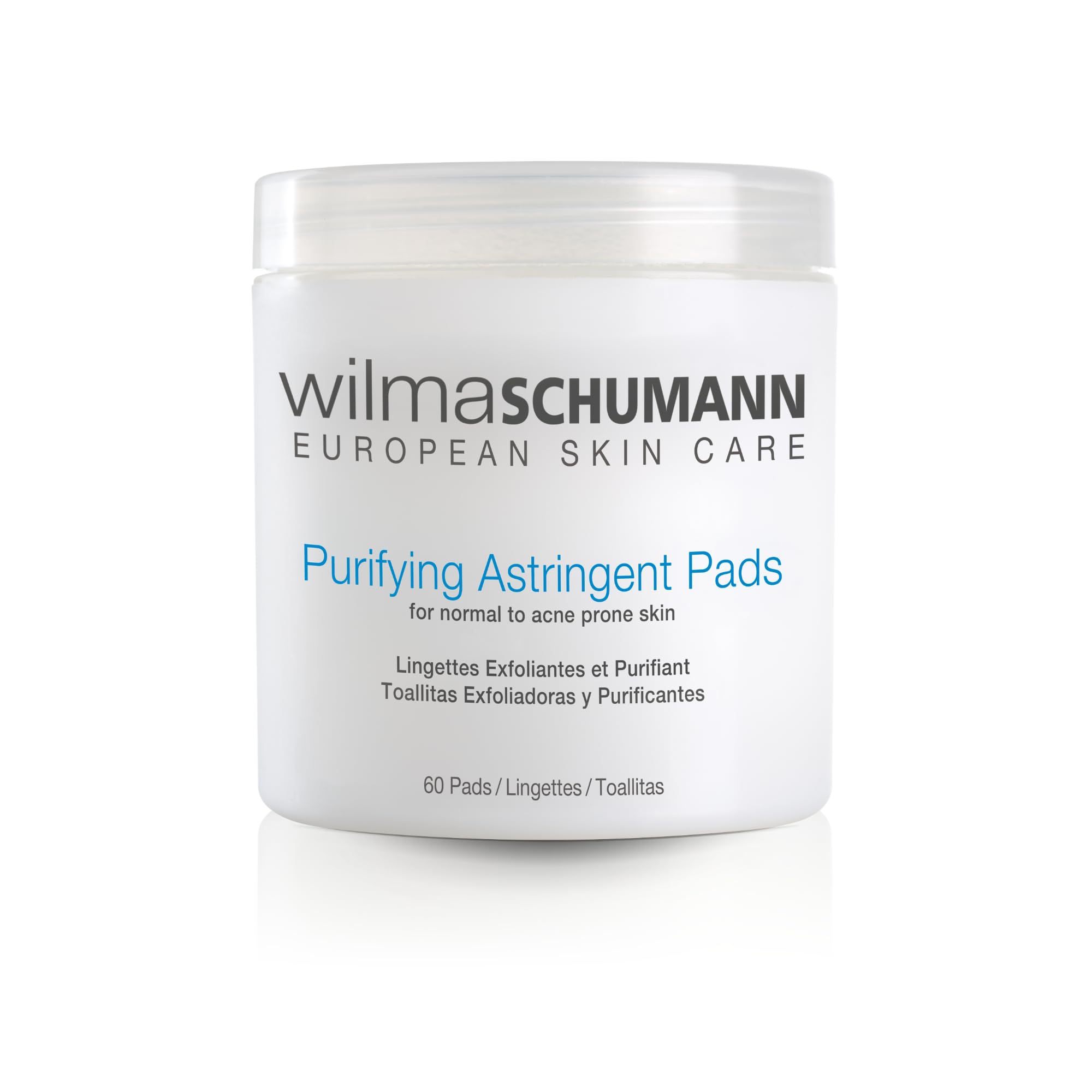 WILMA SCHUMANN Purifying Astringent Pads (60 Pads) - Remove Oil, Impurities, and Dead Skin Cells With Antibacterial Salicylic and Glycolic Acids