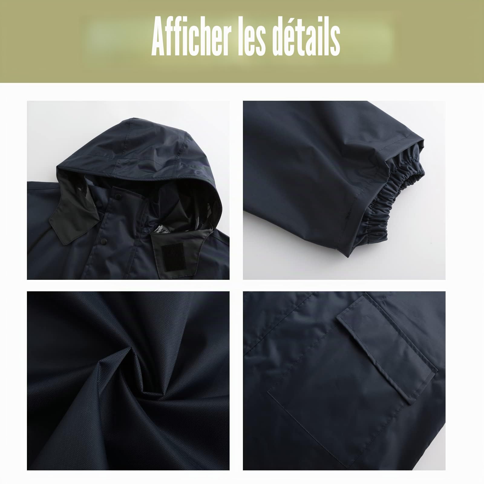 Homme Pluie Imperméable Léger avec Capuche et Manches Ripstop Respirant Multi-Usage Imperméable avec Réfléchissante Manteau de Pluie Long Impermeable