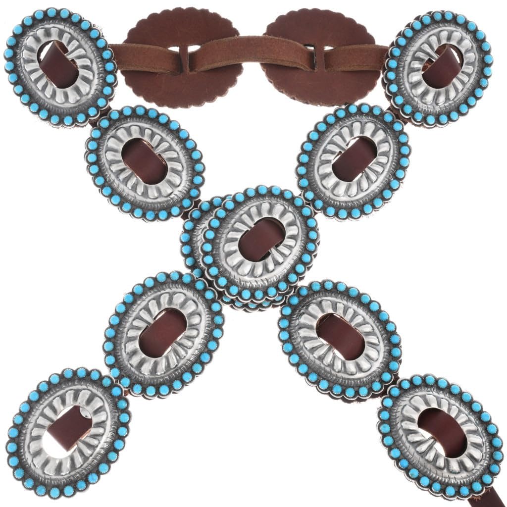 Alltribes Full Size Sleeping Beauty Turquoise Sterling Navajo Concho Belt Hammered Silver Design on Genuine Leather 0041
