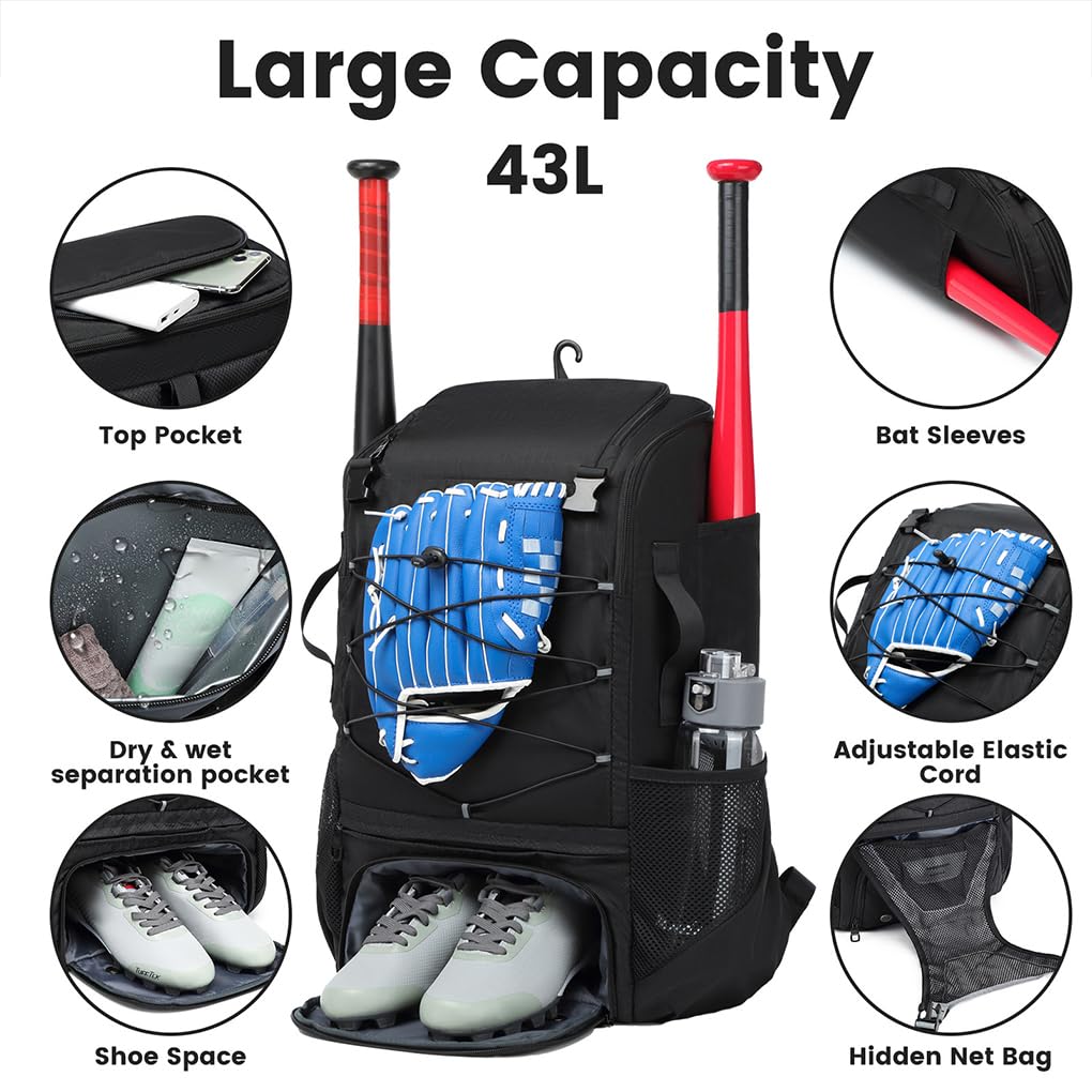 Sac à de Baseball avec Compartiments à Chaussures et Poches humides, léger et Confortable, de Haute qualité et Durable, Couleur de la Fleur