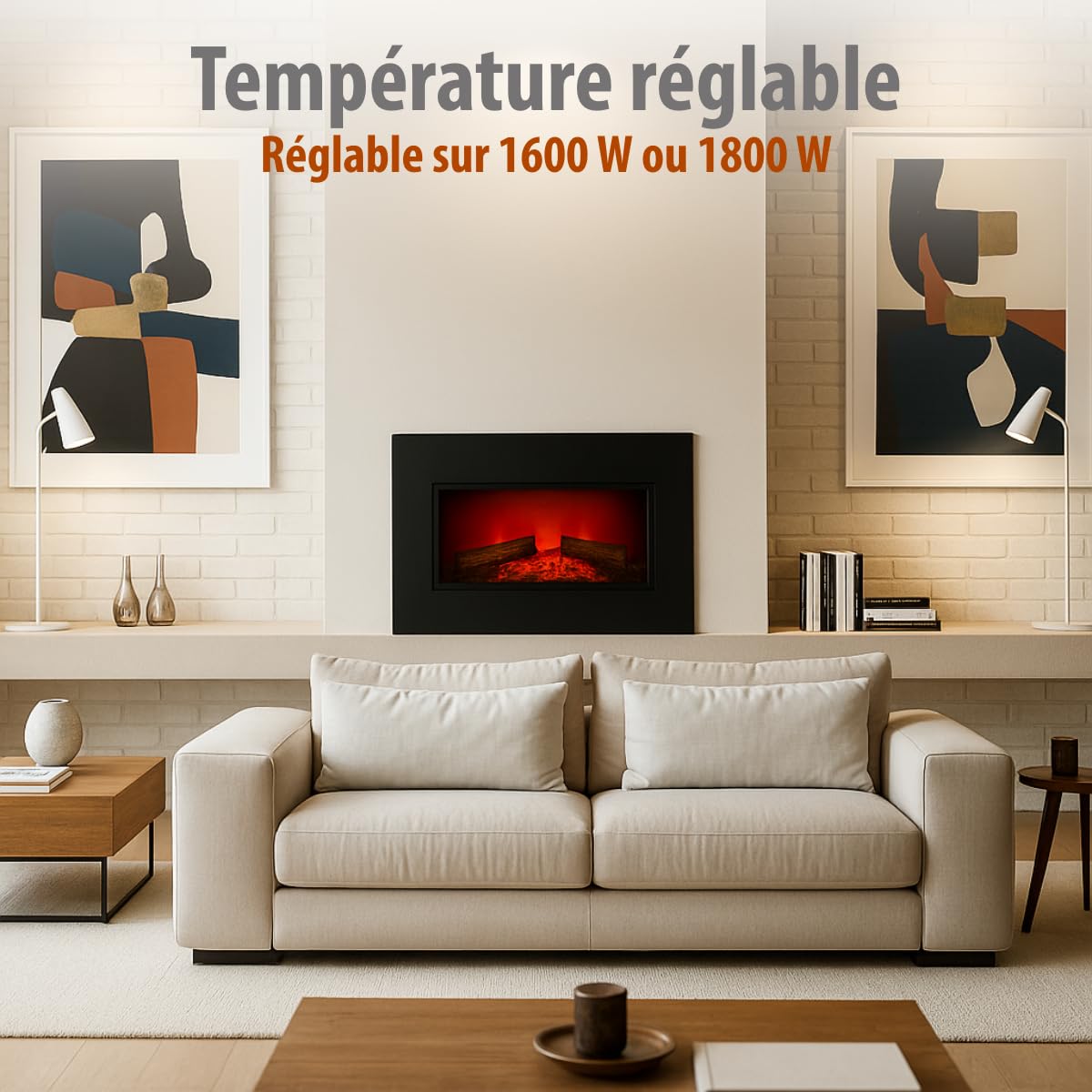 Cheminée Électrique Memphis – Cheminée Décorative Murale 1800W avec Chauffage et Effet Flamme LED – Poêle Électrique avec Télécommande, Minuterie et Protection Surchauffe – Noir
