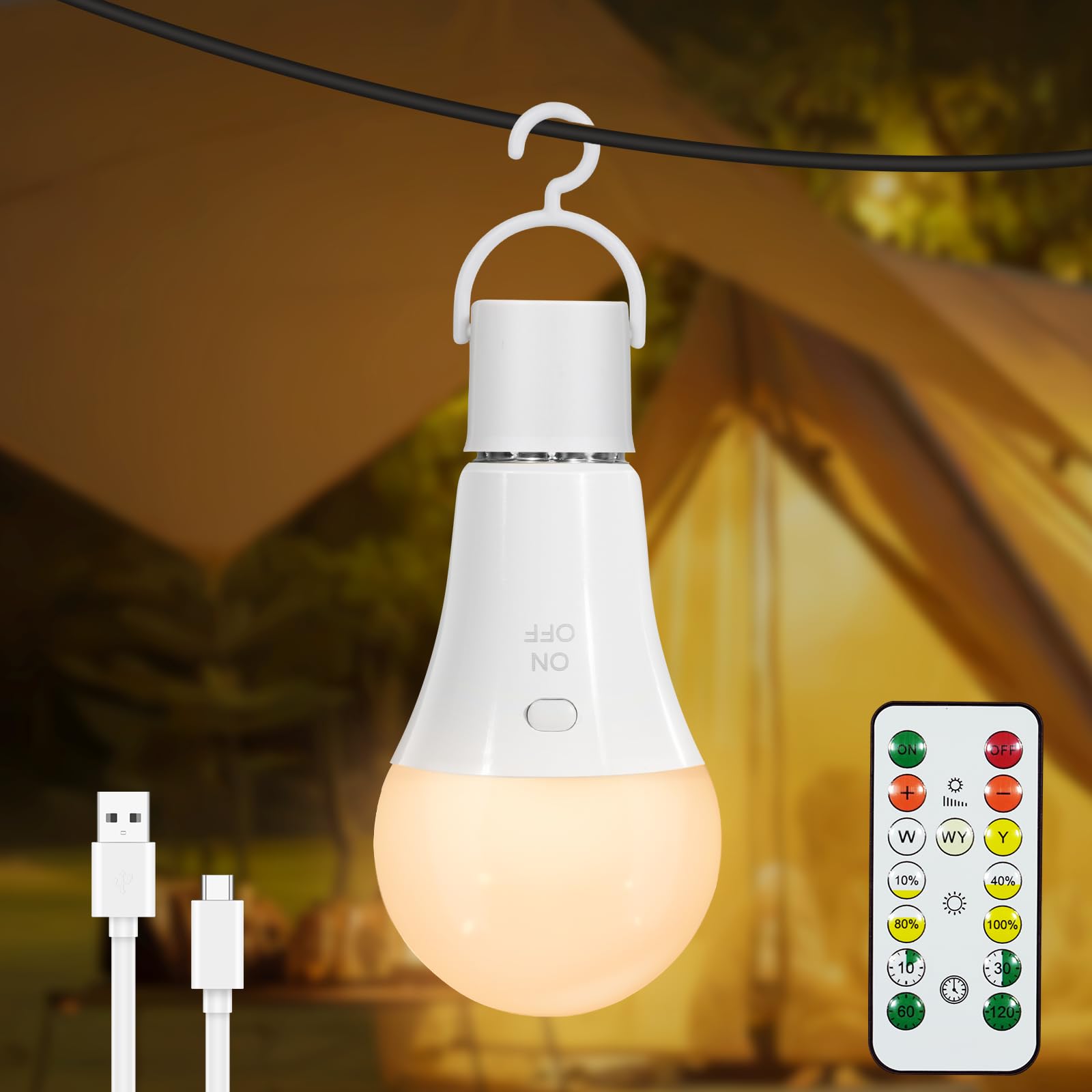 Dehobo Glühbirne Mit Batterie E27 Aufladbare Glühbirne Mit Fernbedienung - 7W Wiederaufladbare Ladung Camping Lampe 3 Farben Dimmbare - Akku birne Mit Timing Funktion Mit Taste, Outdoor Lampe 1 Pack