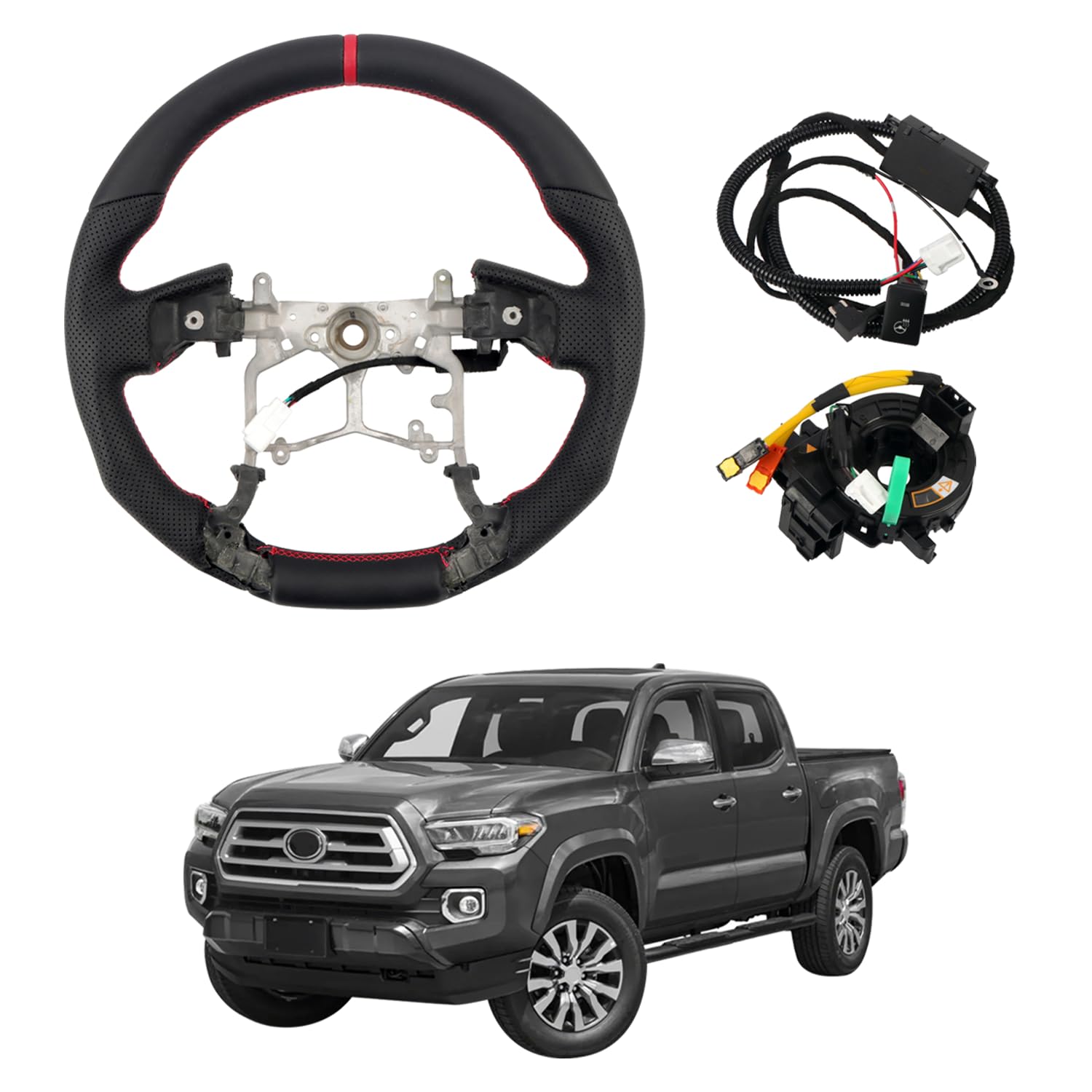 HIGH FLYING for Toyota Tacoma 2016-2023 Car Interior Accessories Heated Steering Wheel Replacement Part Perforated Leather Kit Red