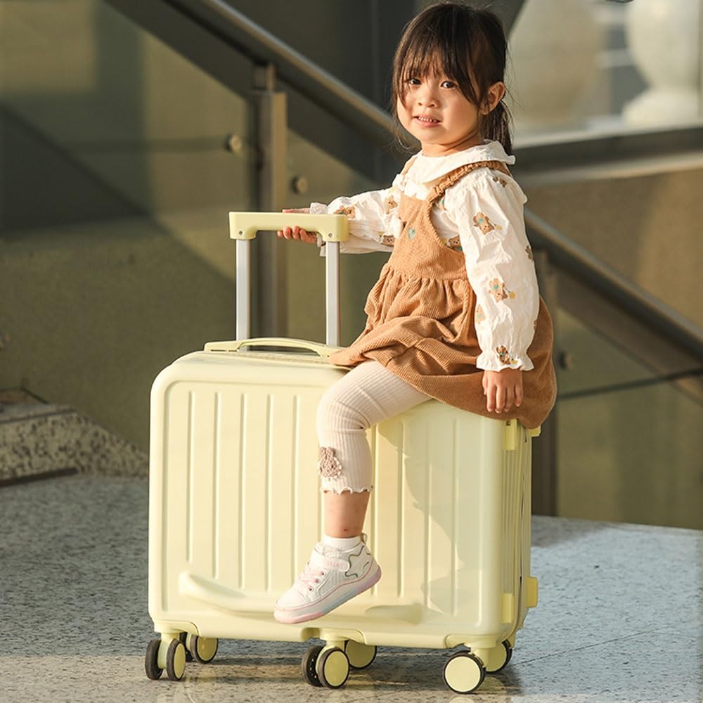 Valigia da Viaggio per Bambini, Trolley per Bambini con 6 Ruote, portabicchieri e Design a Pedale, Bagaglio a Mano Rigido per i Viaggi(Beige,20in)