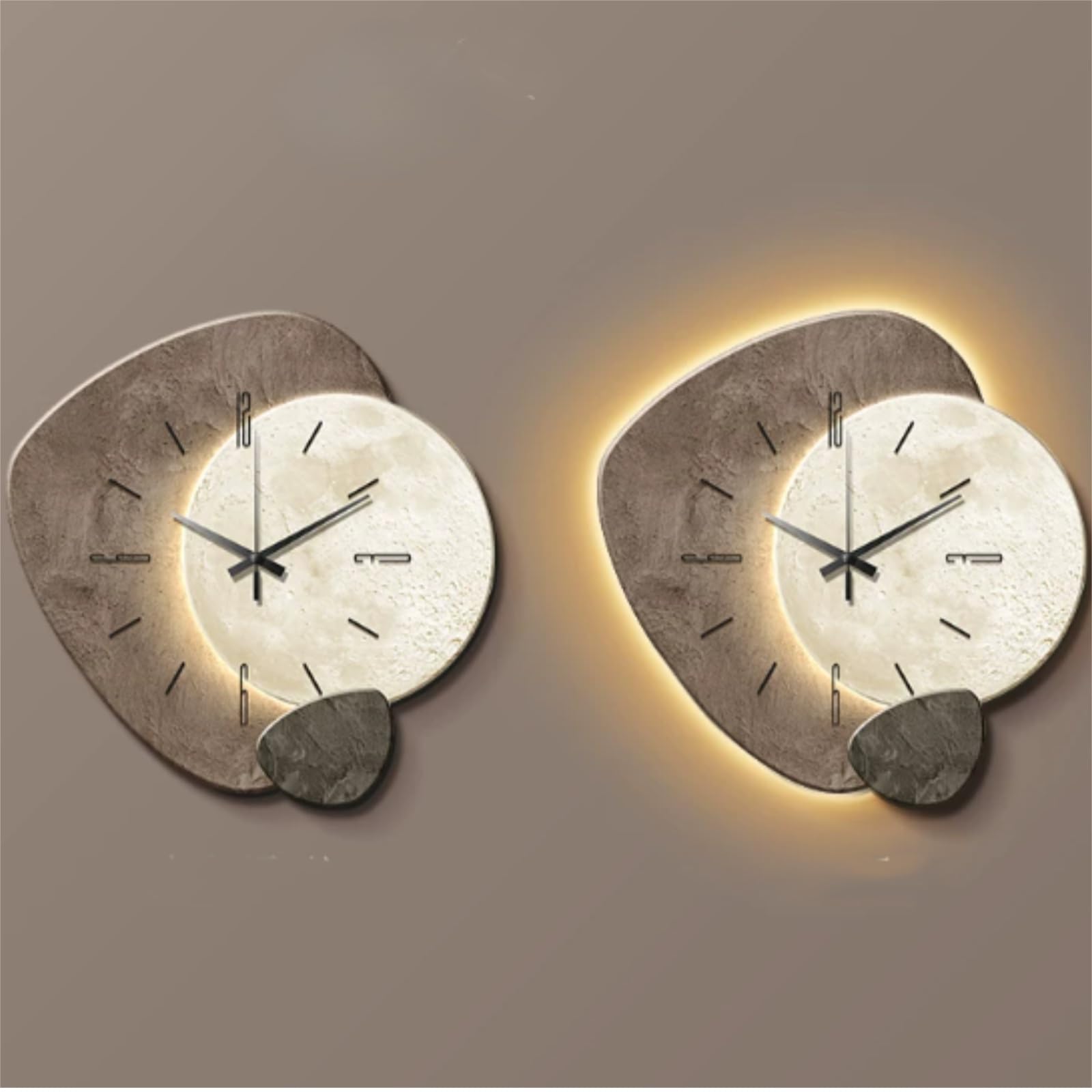 Orologio parete LED con design 3D, Moon Clock decorativo per decorazione | Design unico luna 3D, movimento al quarzo silenzioso, illuminazione LED ambientale(C,23.6IN*23.6IN_PLUG-IN MODEL)