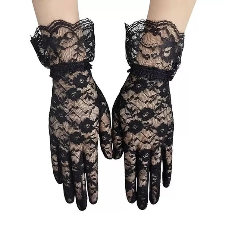 1pair Black Lace Gloves Elegant Tea Party， Opera Gloves for Wedding Dinner for Women2