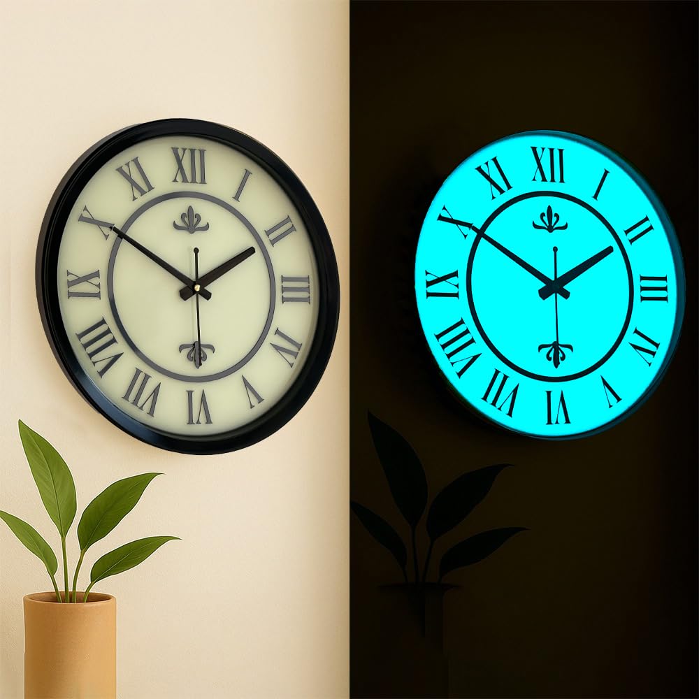 Mi Glow Store Glow in The Dark Analog Wall Clock | Classic Roman Digit (Blue) | Modern Night Glow | Aesthetic Analog Wall Clock Without Glass, 11*11 Inch-image-32