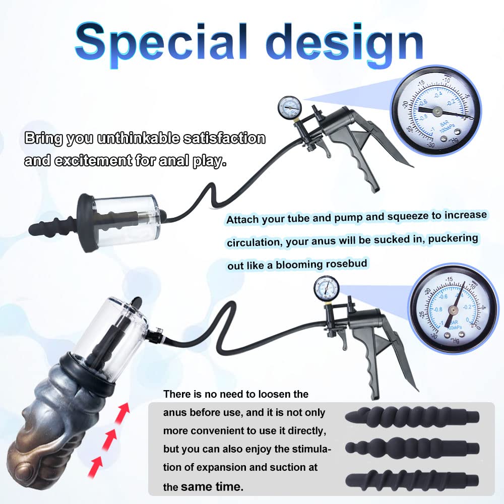 TaRiss's Anal Vacuum Pump Manual Anus Enlarger with Putt Plug Prostate Massager Stimulator Adult Sex Toys for Men Women Experienced Users Pleasure
